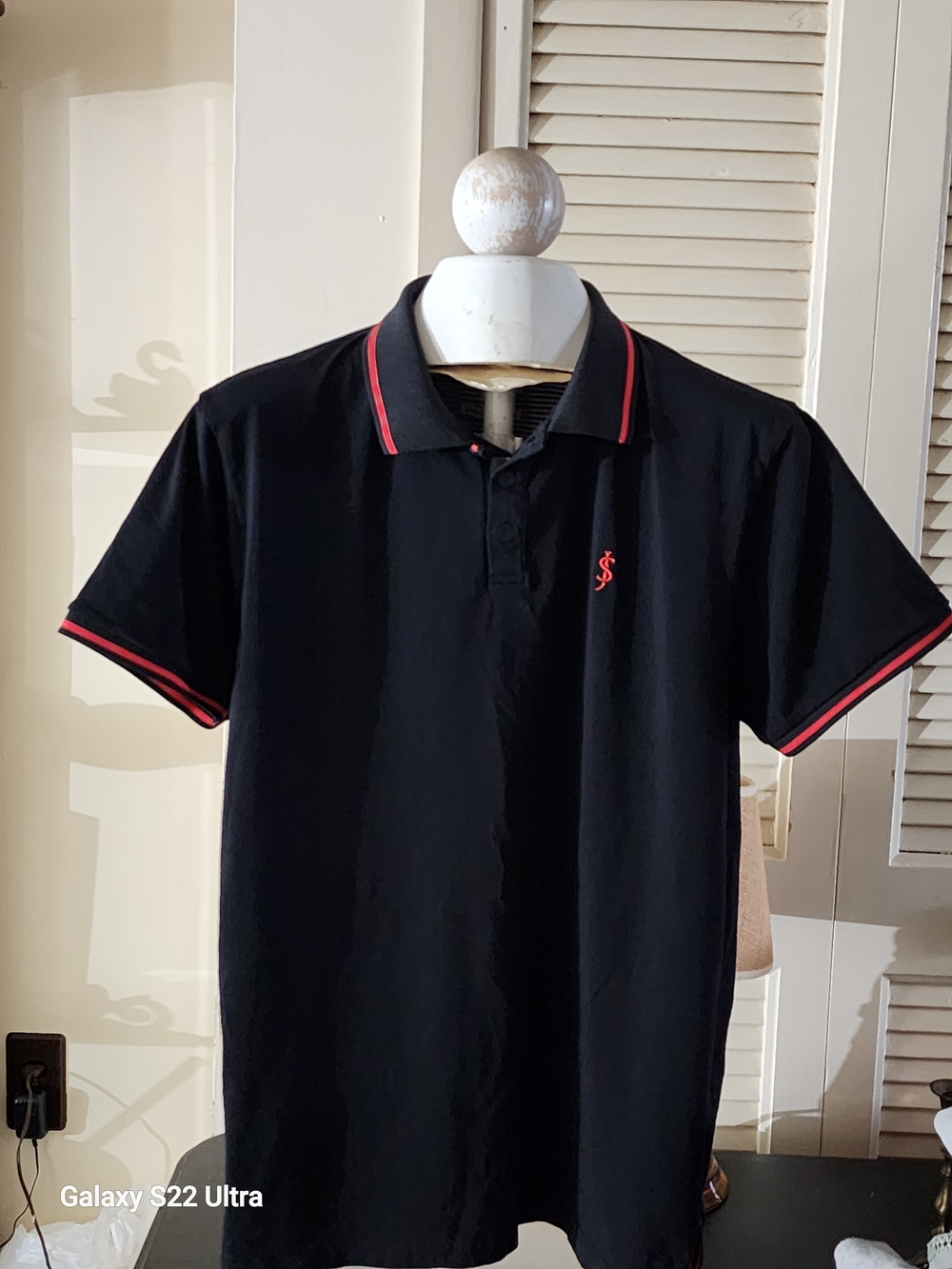 Scott James Men's Black Polo with Red Trim and Chest Embroidery